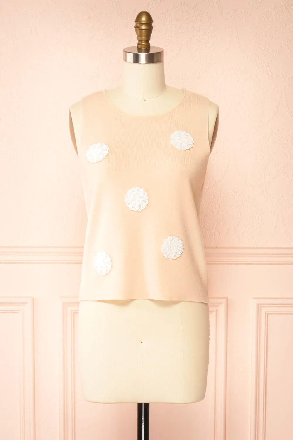 Dammar | Pink Sleeveless Top w/ Floral Detailing