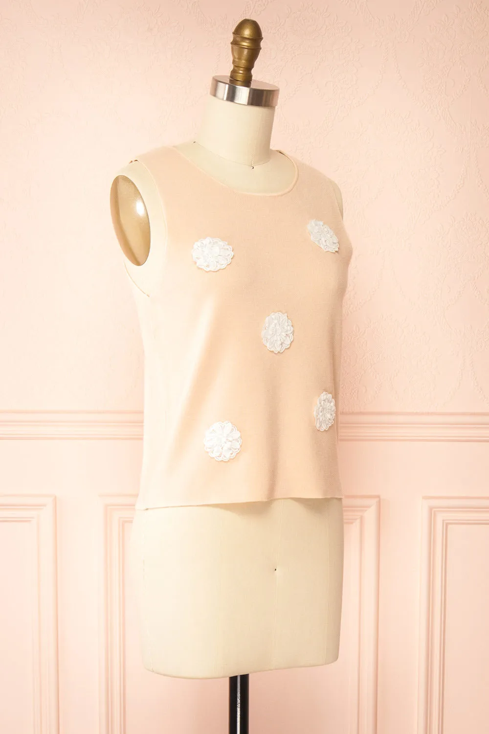 Dammar | Pink Sleeveless Top w/ Floral Detailing