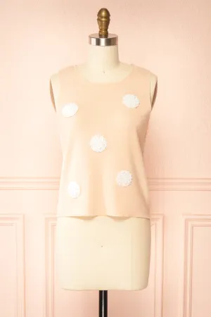 Dammar | Pink Sleeveless Top w/ Floral Detailing
