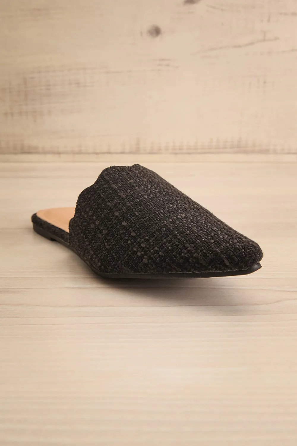 Dandiline Black | Tweed Pointed-Toe Mules