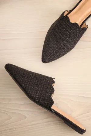Dandiline Black | Tweed Pointed-Toe Mules