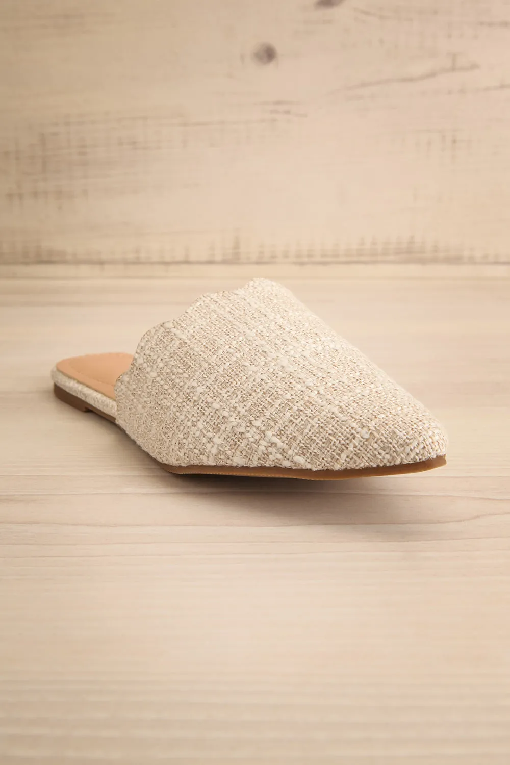 Dandiline Ivory | Tweed Pointed-Toe Mules