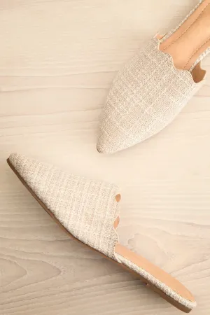 Dandiline Ivory | Tweed Pointed-Toe Mules