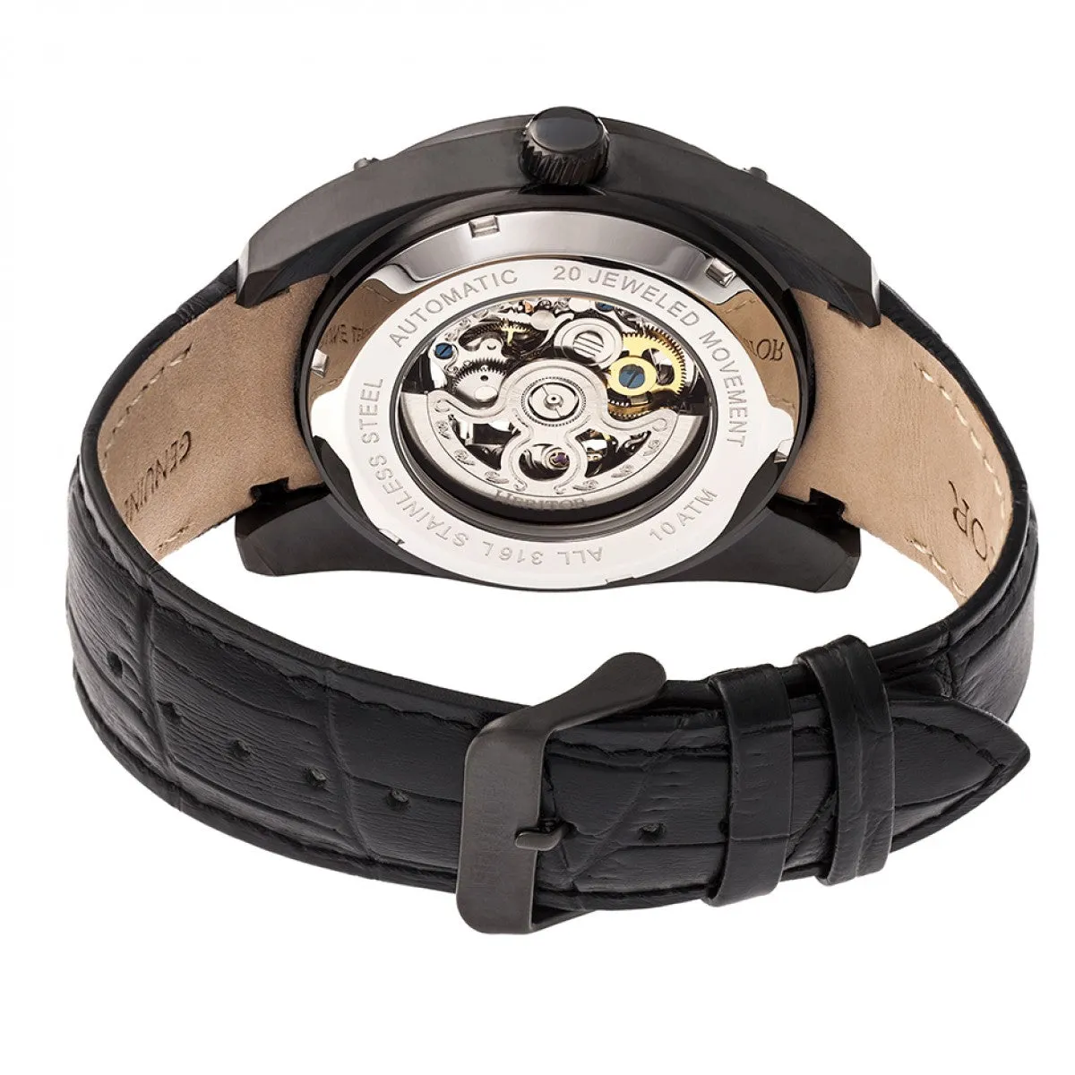 Daniels Semi-Skeleton Leather-Band Watch