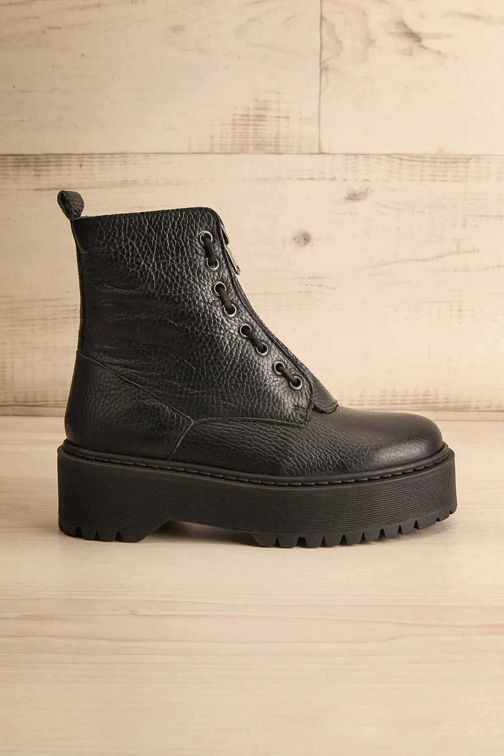 Darre | Black Leather Platform Boots
