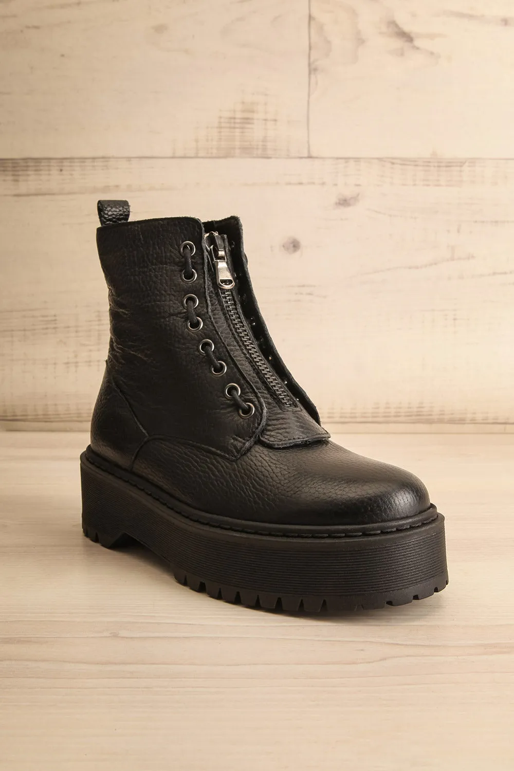 Darre | Black Leather Platform Boots