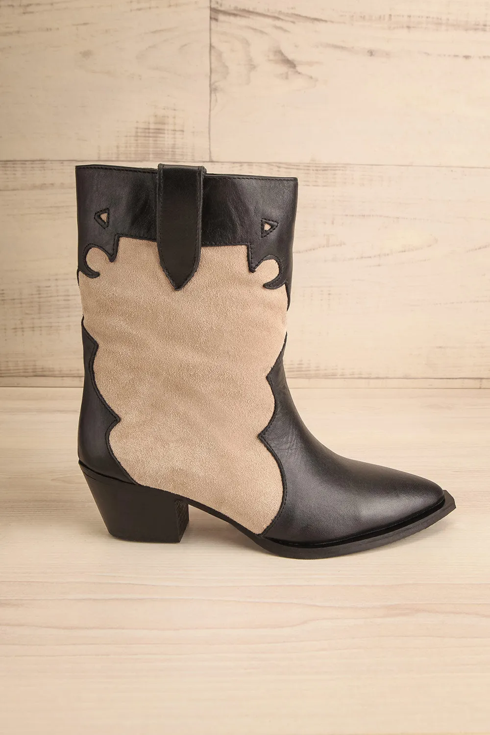 Deka Black-Beige | Leather & Suede Cowboy Boots