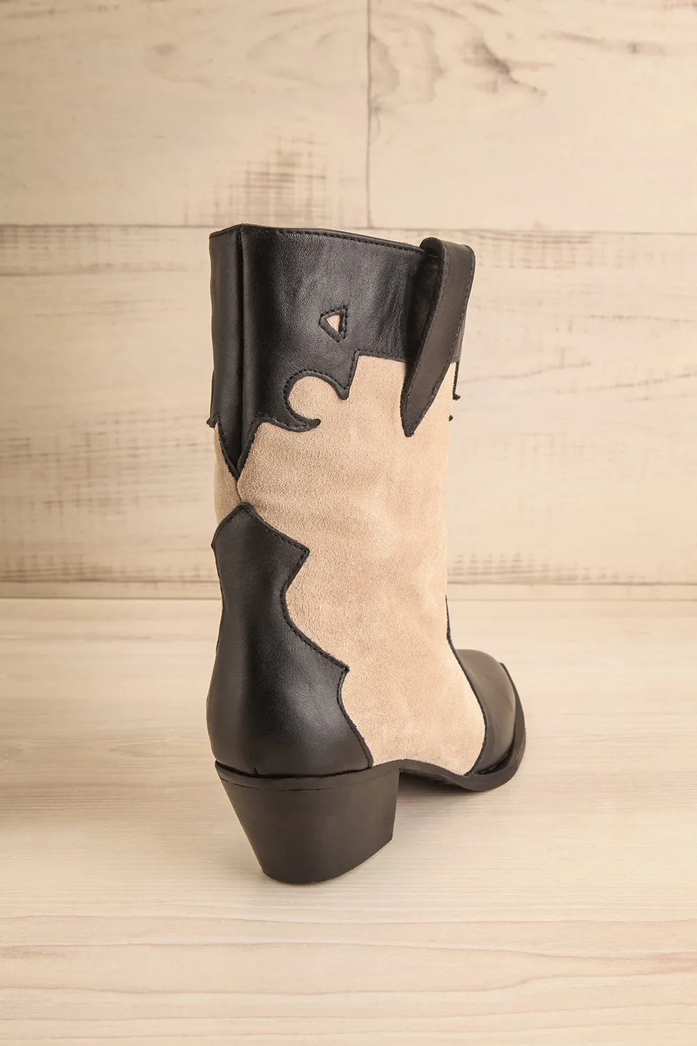 Deka Black-Beige | Leather & Suede Cowboy Boots