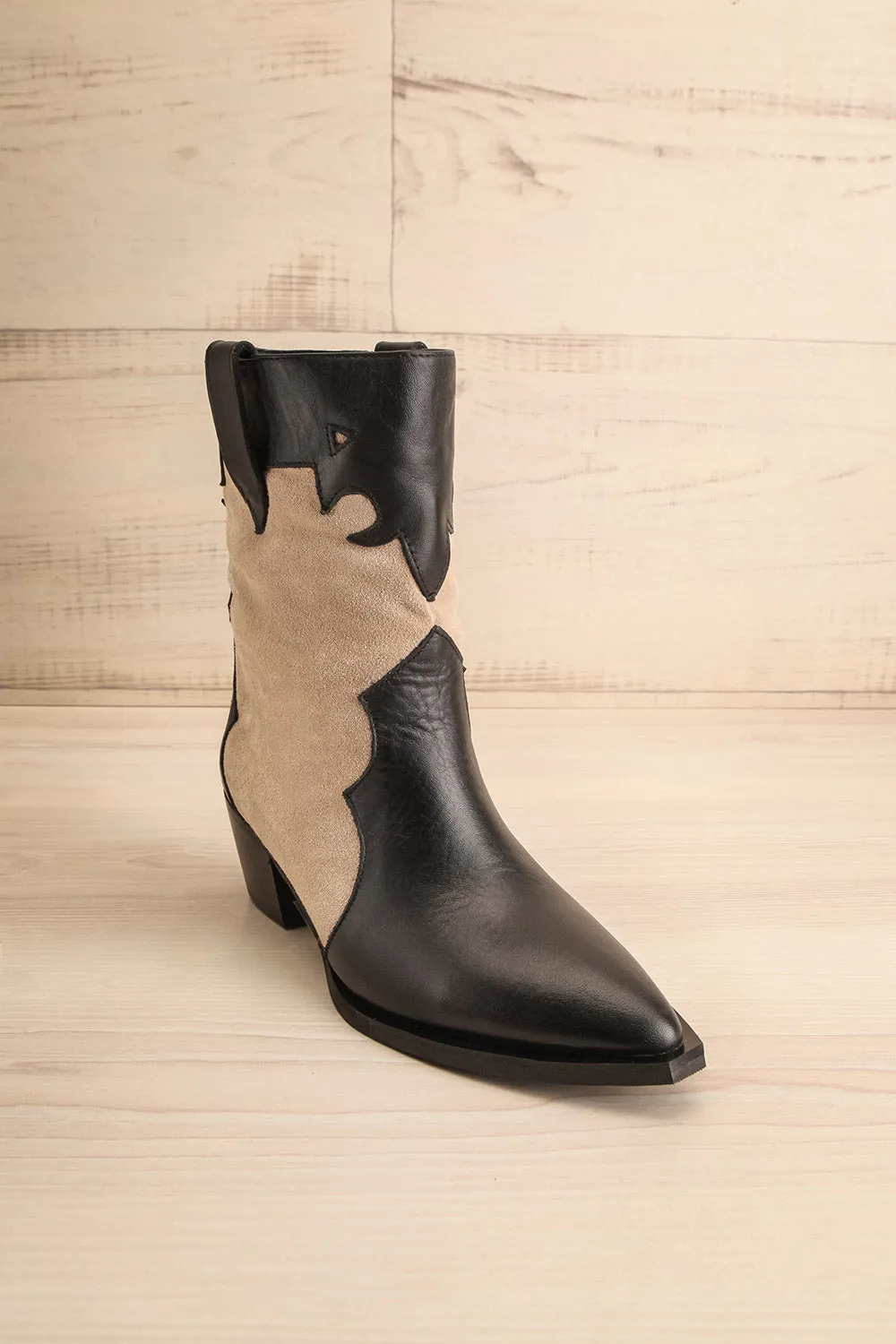 Deka Black-Beige | Leather & Suede Cowboy Boots