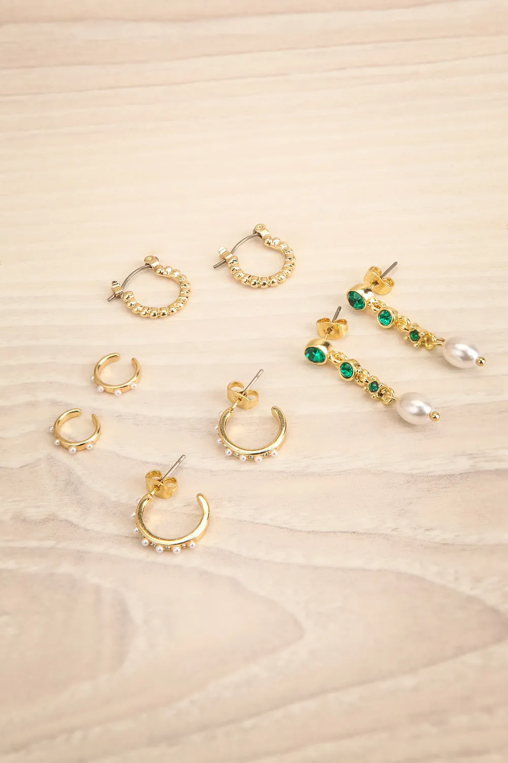 Deuce | Set of 4 Pairs of Golden Earrings