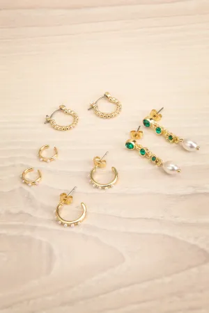Deuce | Set of 4 Pairs of Golden Earrings