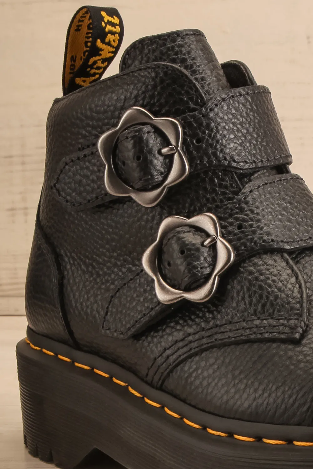 Devon Flower Buckle Leather Platform Boots