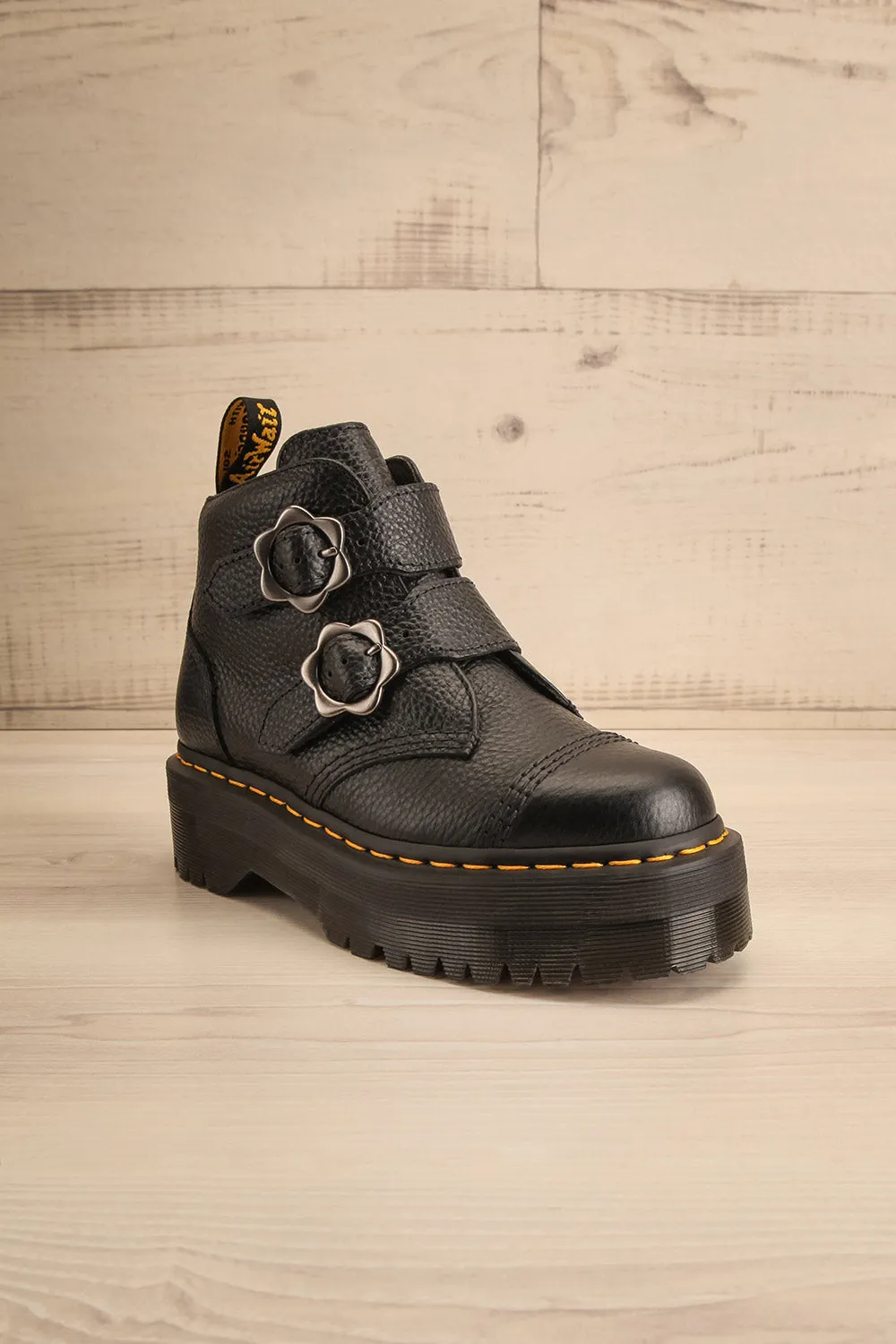 Devon Flower Buckle Leather Platform Boots