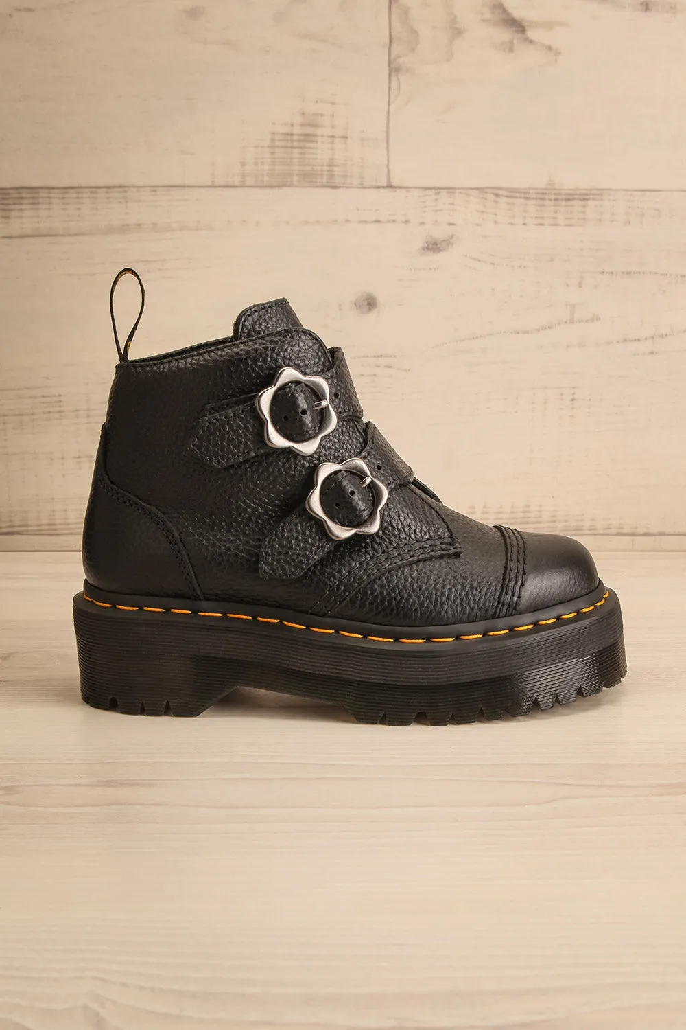 Devon Flower Buckle Leather Platform Boots
