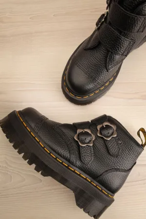 Devon Flower Buckle Leather Platform Boots