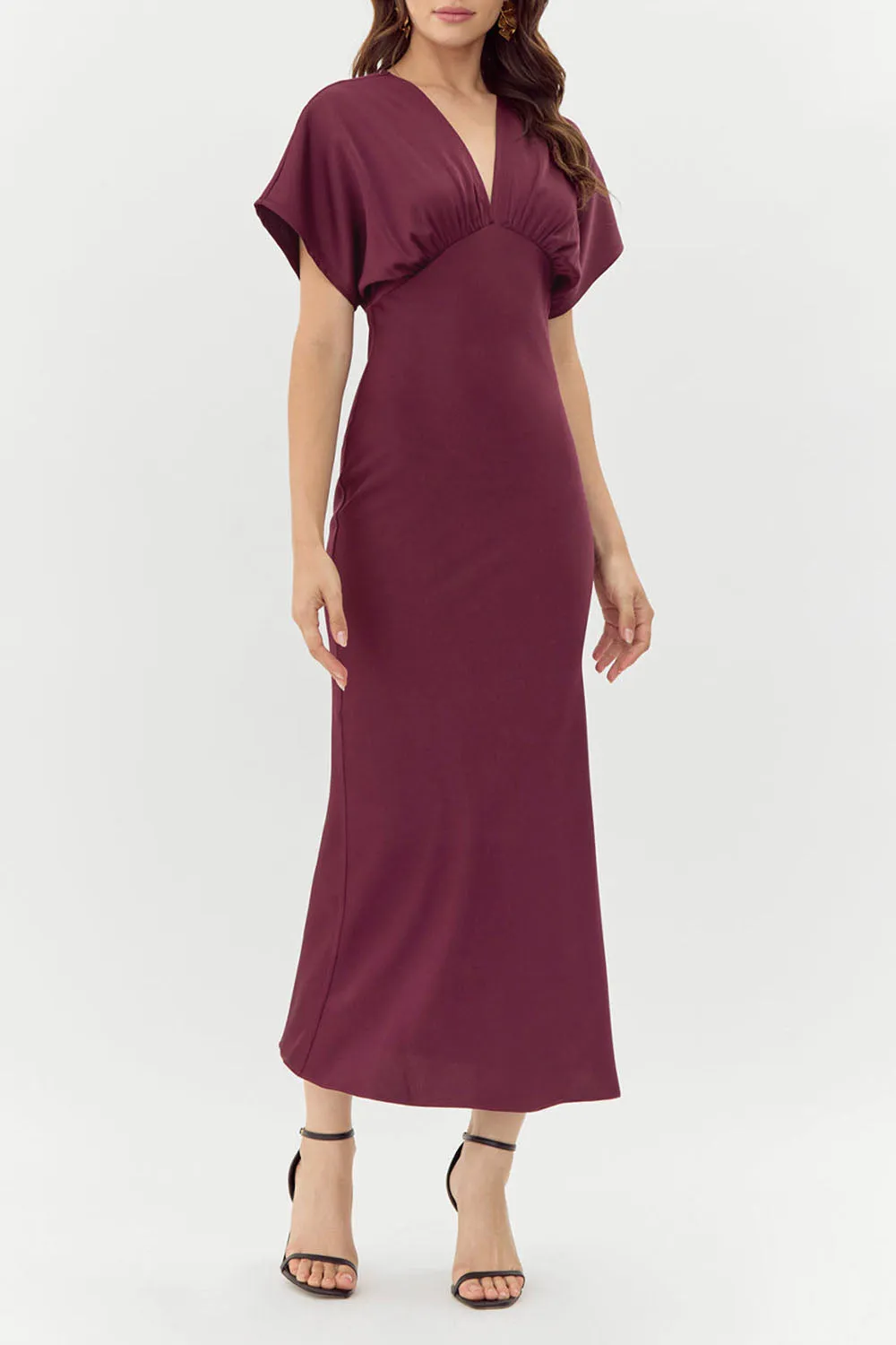 Dracaris | Long Burgundy Satin Dress