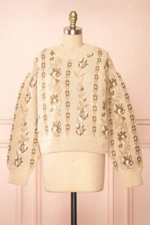 Dushanbe | Knit Sweater w/ Flower Chain Pattern