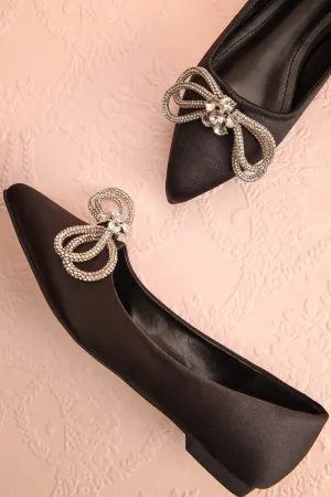 Effet Black | Satin Ballet Flats w/ Sequin Bow