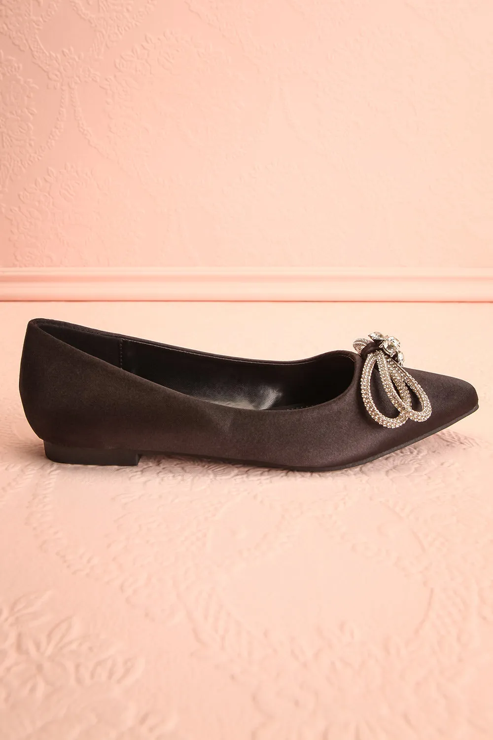 Effet Black | Satin Ballet Flats w/ Sequin Bow