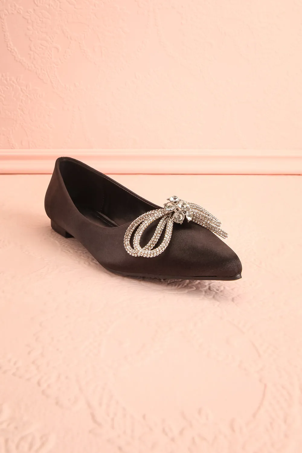 Effet Black | Satin Ballet Flats w/ Sequin Bow