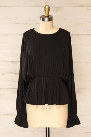 Eilat Black | Monochrome Striped Peplum Top
