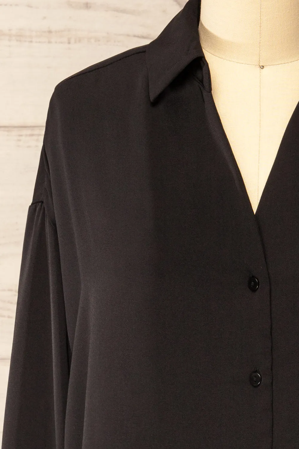 Ejinda Black | Relaxed Fit Button-Up Blouse