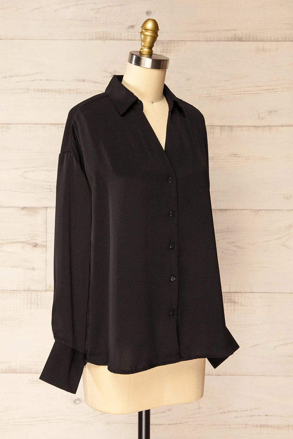 Ejinda Black | Relaxed Fit Button-Up Blouse