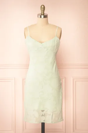 Eliane Mint | Monochrome Short Dress w/ Floral Motif