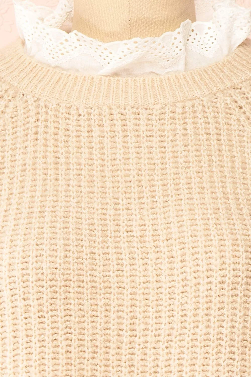 Eliona Beige | Knit Sweater w/ Embroidered Openwork Collar