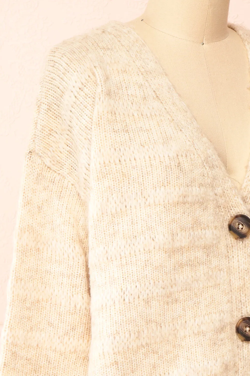 Elirian | Beige Button-Up Knit Cardigan