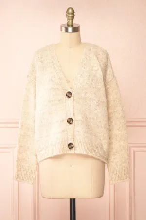 Elirian | Beige Button-Up Knit Cardigan