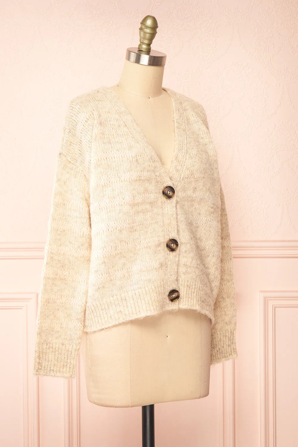 Elirian | Beige Button-Up Knit Cardigan
