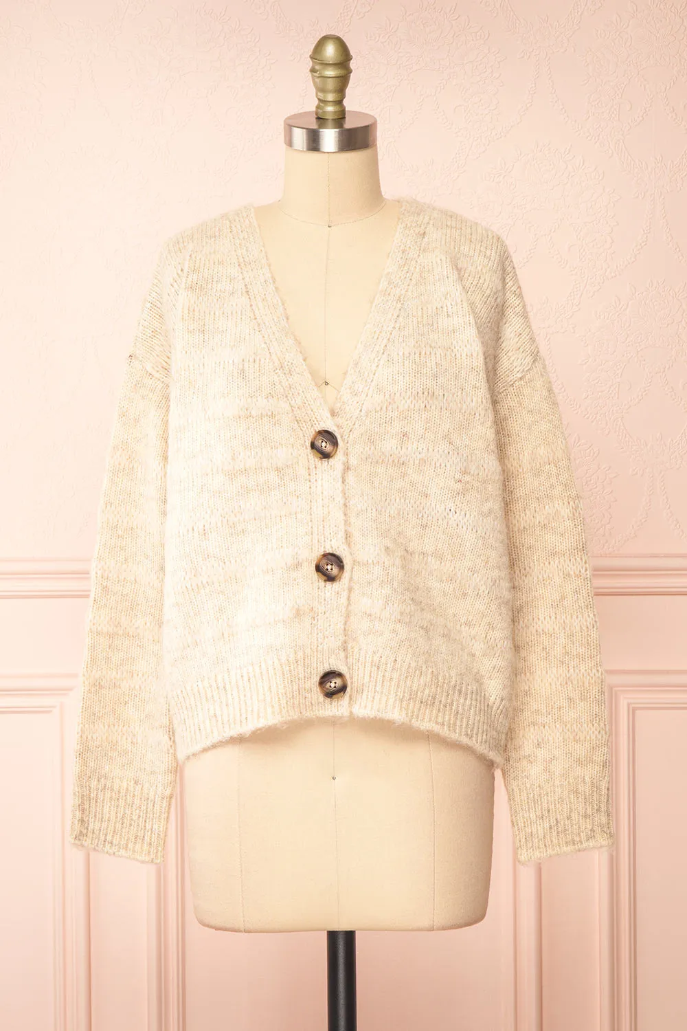 Elirian | Beige Button-Up Knit Cardigan
