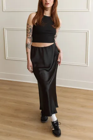 Ellye Black Satin | Long Satin Skirt
