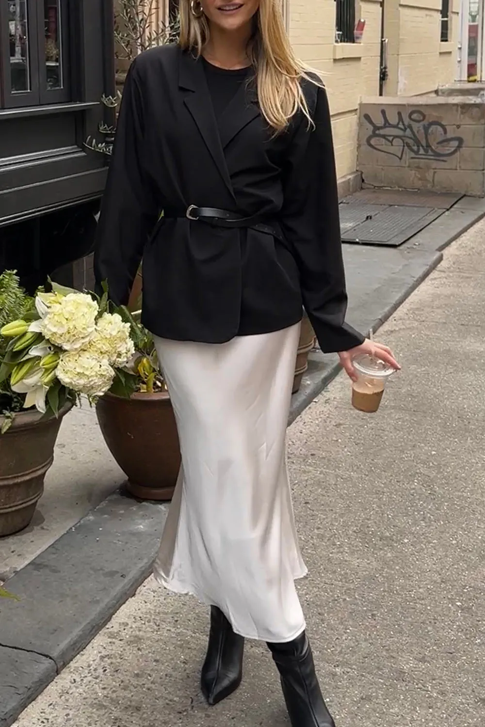 Ellye Champagne | Long Satin Skirt