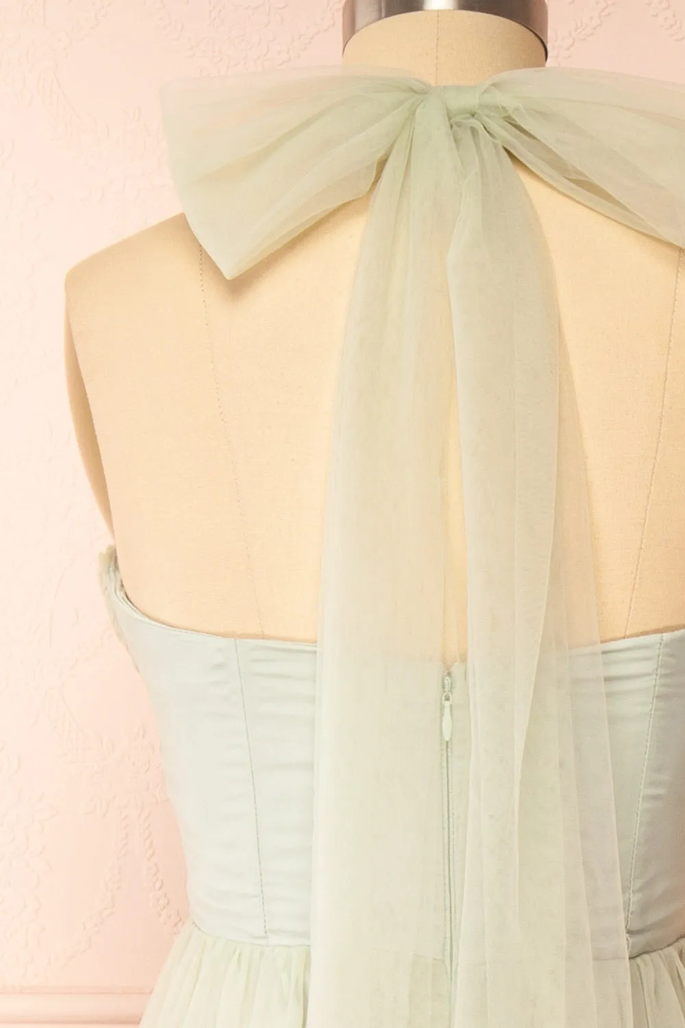 Emberly | Sage Tulle Dress w/ Halter Neck