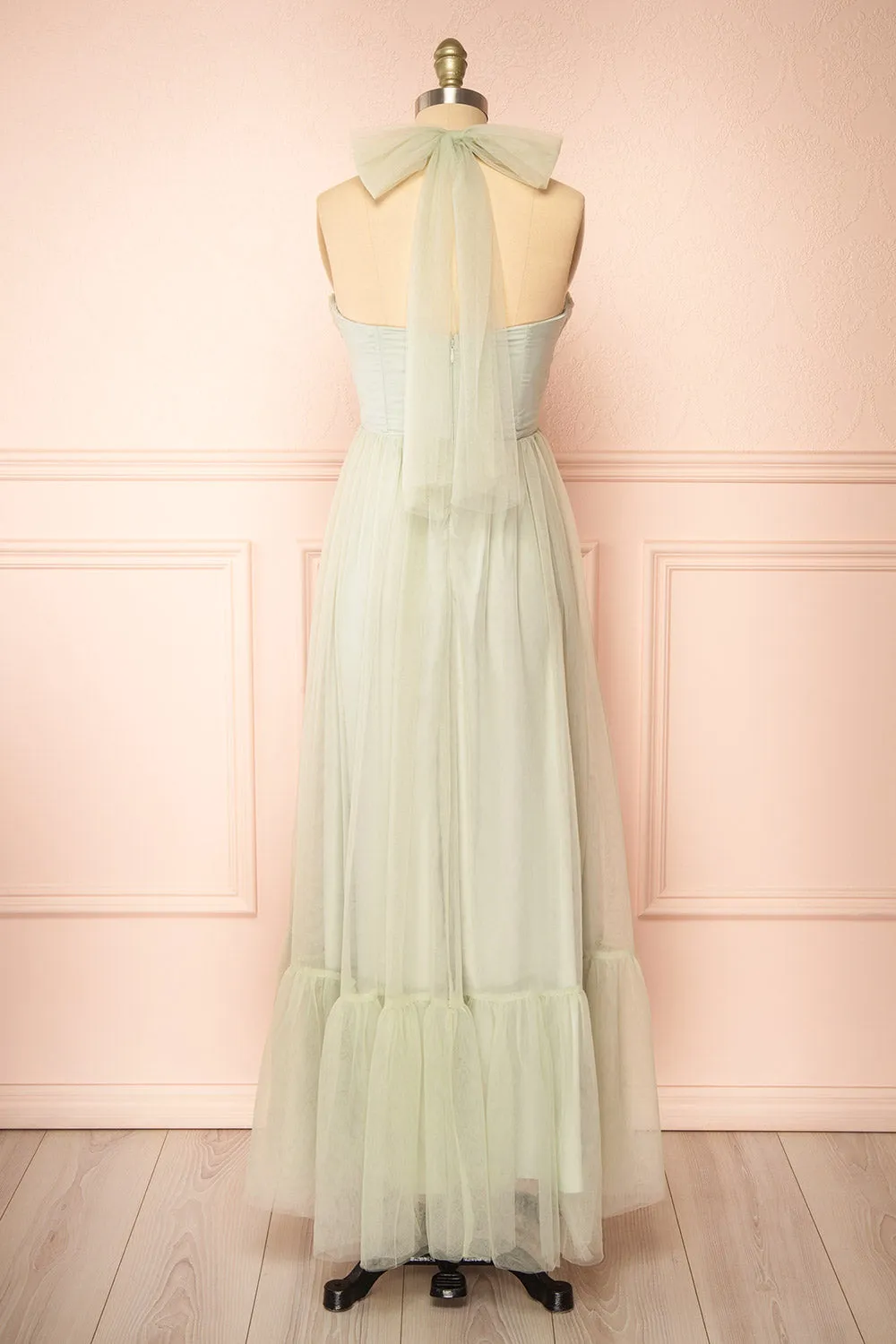 Emberly | Sage Tulle Dress w/ Halter Neck