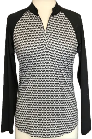 Emerald 18 1/4 Zip Black and White Geometric Print Pullover Size M