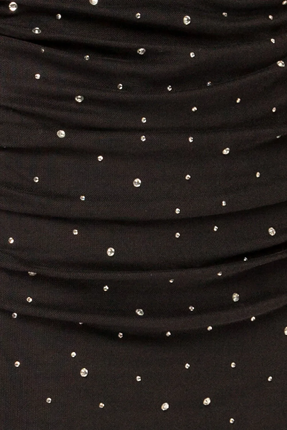 Ensenada | Black Fitted Ruched Midi Dress w/ Crystals