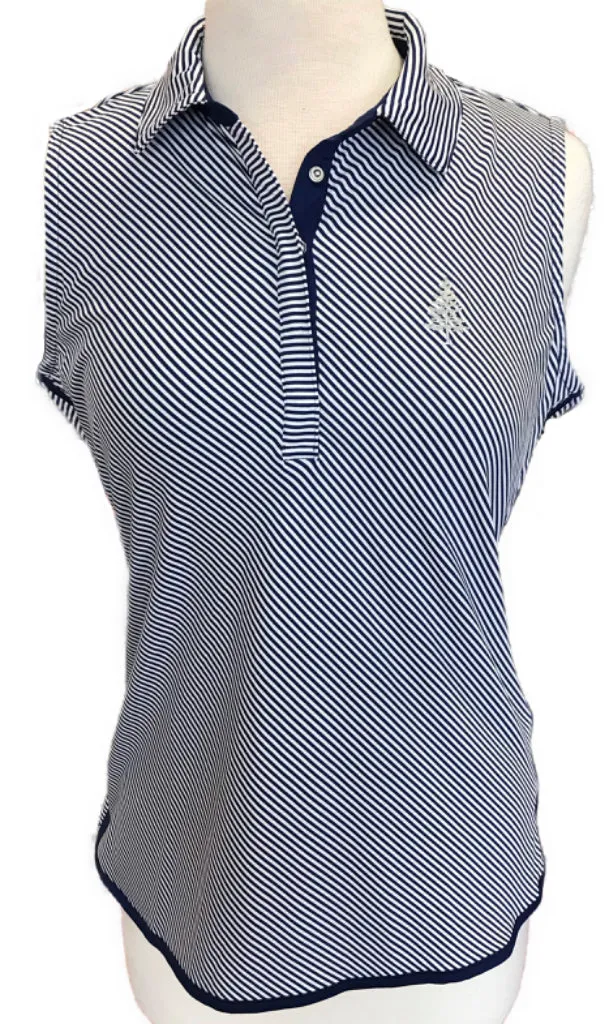 EP NY Blue & White Striped Sleeveless Women's Golf Top w/logo Size L MSP$74