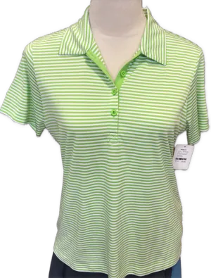 EP Pro Tour Tech Lime & White Striped Golf Polo Size M