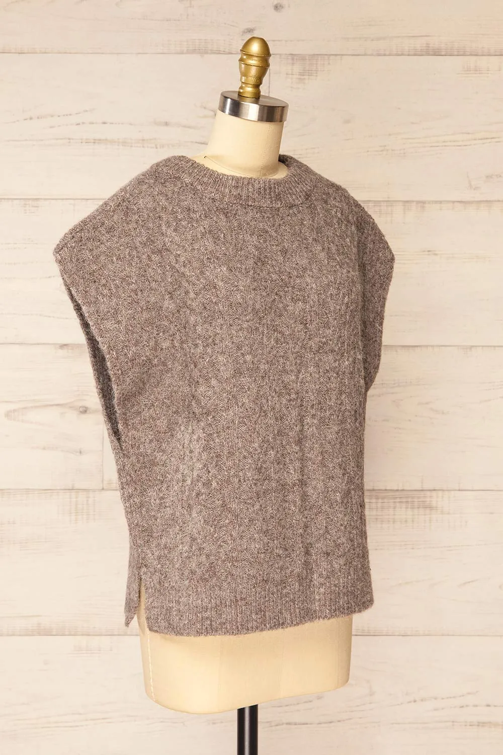Epirus Taupe | Sleeveless Twisted Knit Vest