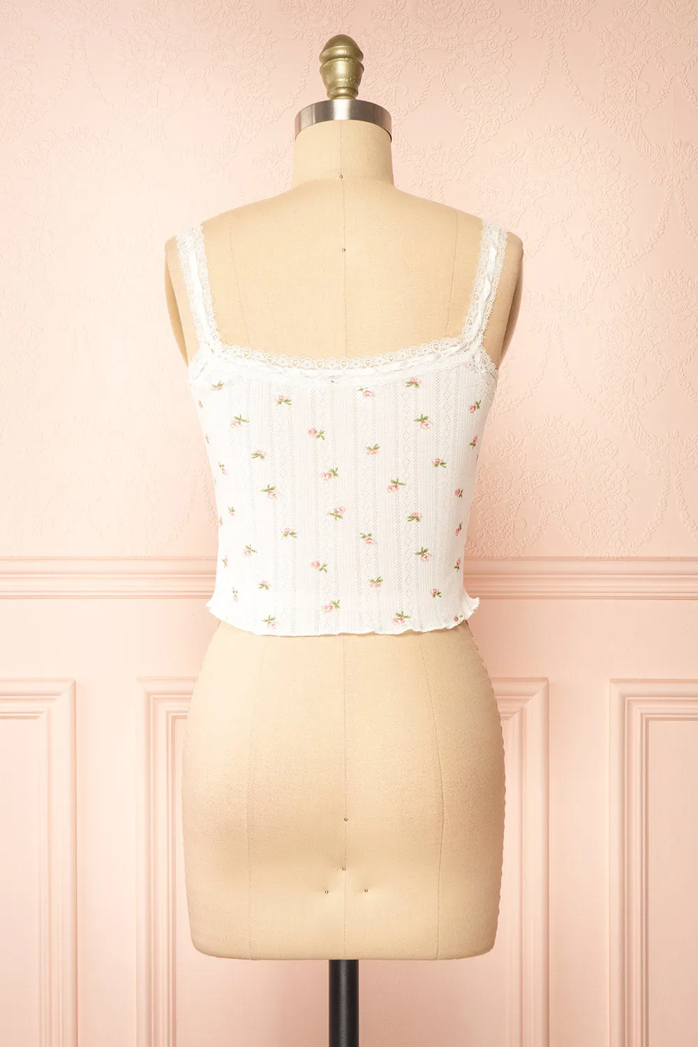 Estrella | White Floral Tank Top w/ Lace