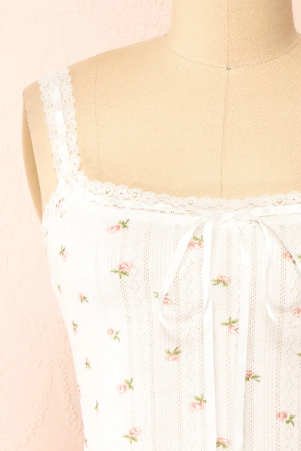 Estrella | White Floral Tank Top w/ Lace