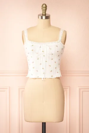 Estrella | White Floral Tank Top w/ Lace