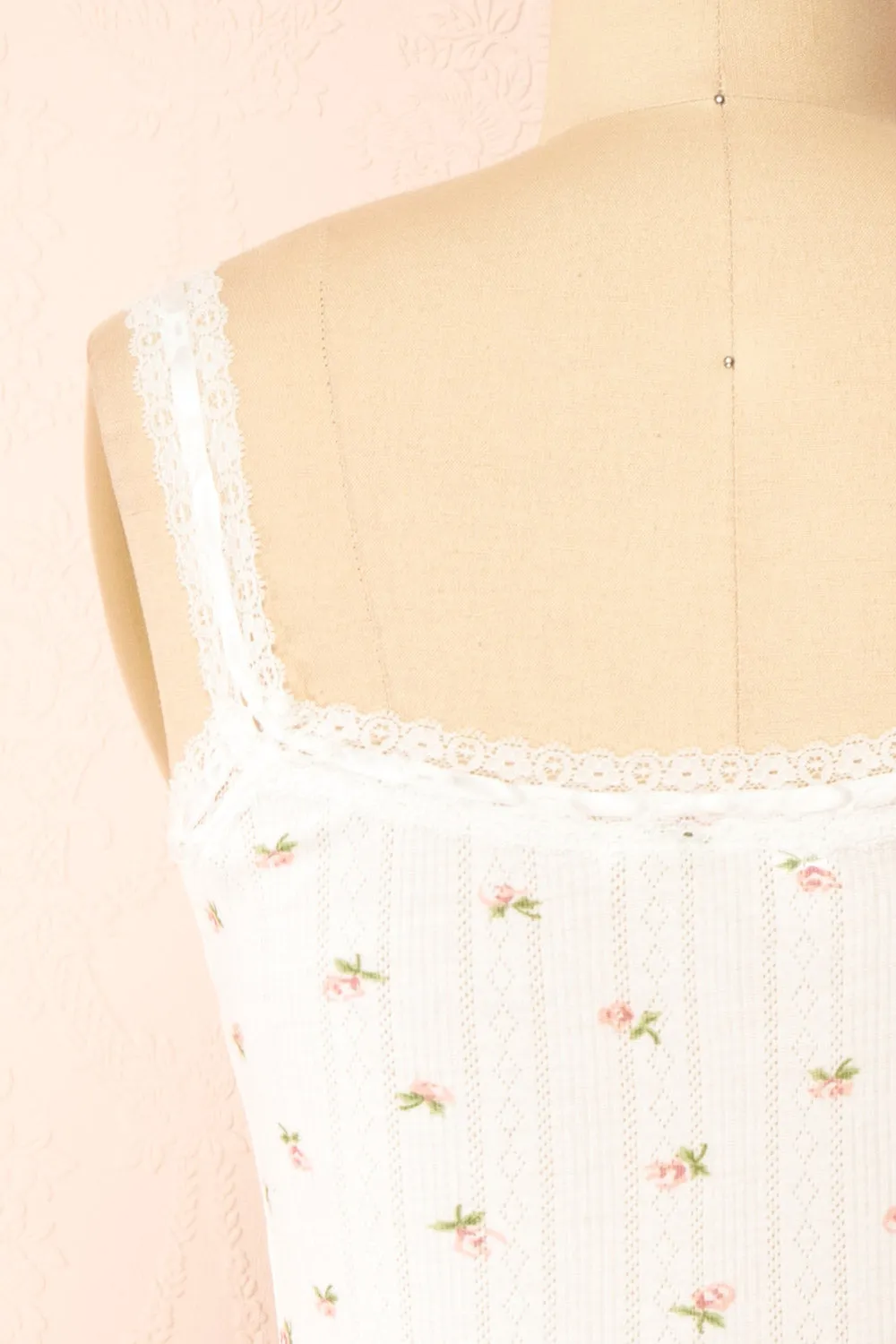 Estrella | White Floral Tank Top w/ Lace
