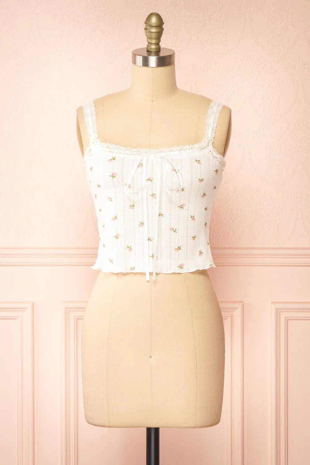 Estrella | White Floral Tank Top w/ Lace