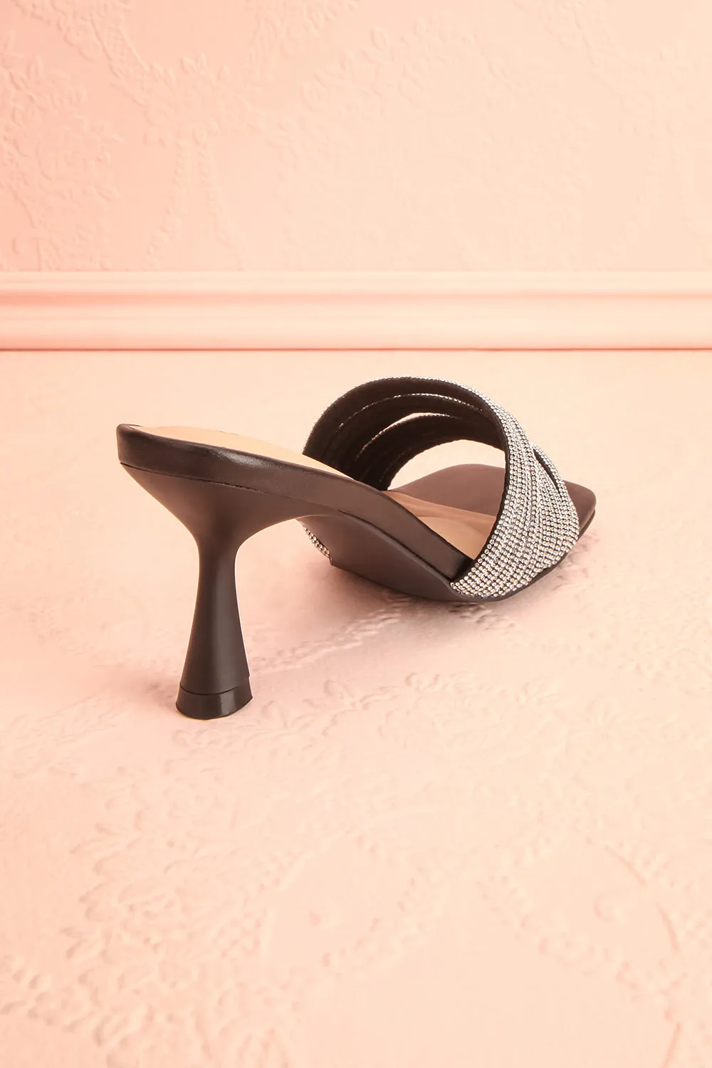 Euthenia Black | Heeled Sandals w/ Rhinestone Straps
