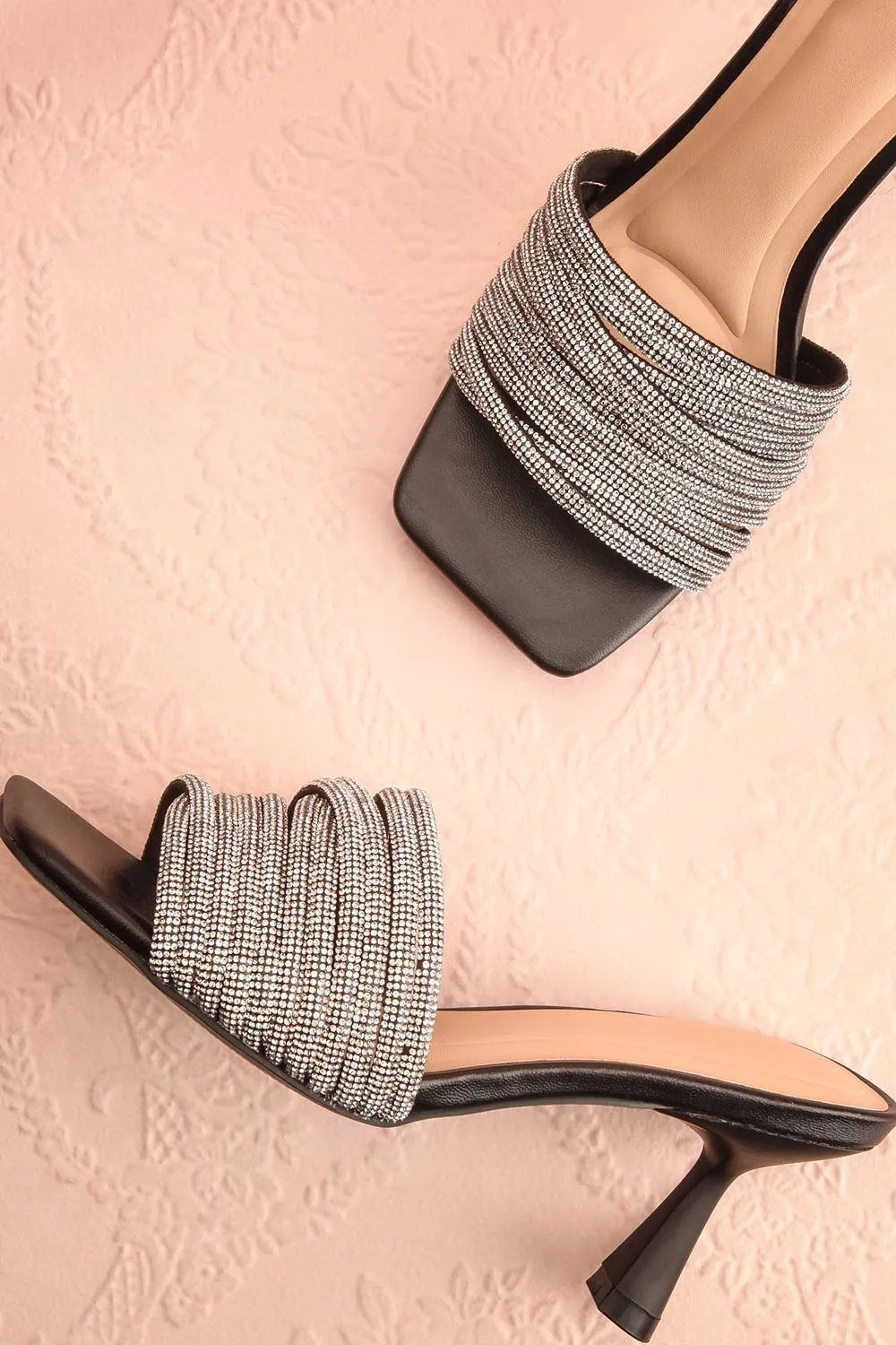 Euthenia Black | Heeled Sandals w/ Rhinestone Straps