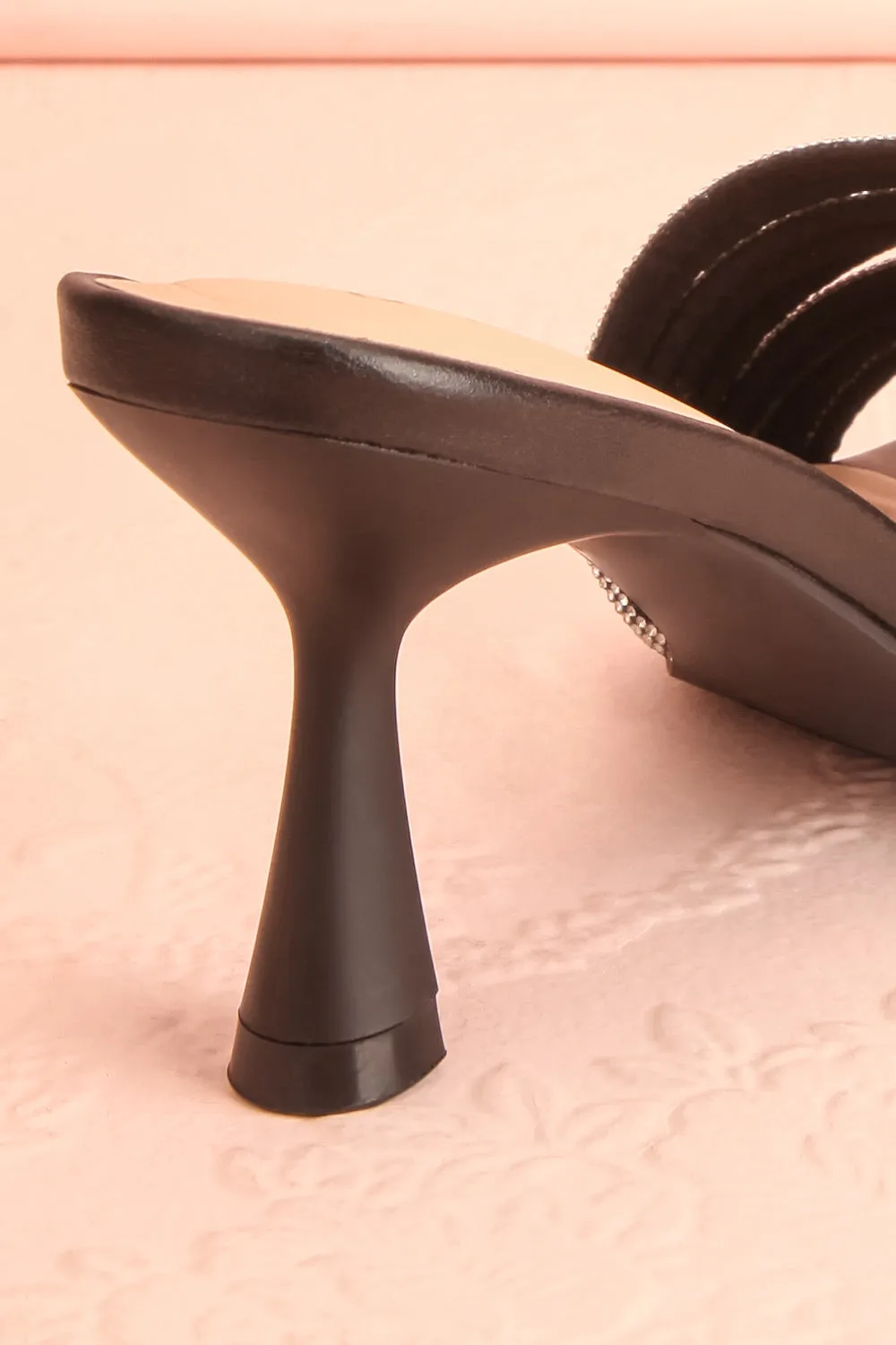 Euthenia Black | Heeled Sandals w/ Rhinestone Straps